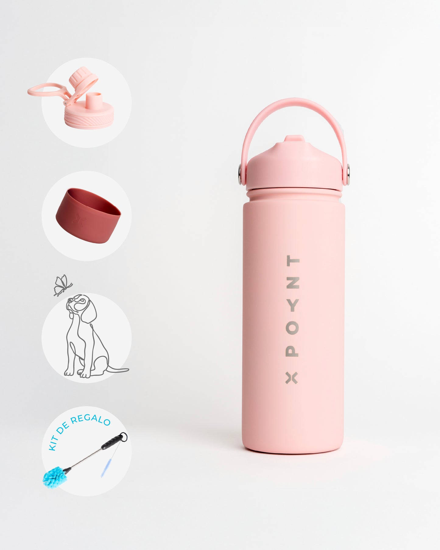 Pack Deluxe - Botella Matte 500 ml con diseño + Base de Silicona + Tapa Deportiva + Kit de limpieza y grabado GRATIS 🎁