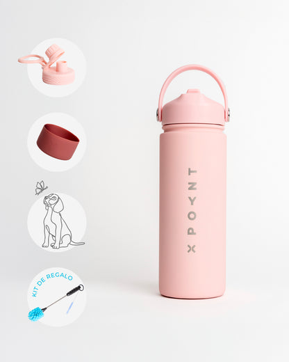 Pack Deluxe - Botella Matte 500 ml con diseño + Base de Silicona + Tapa Deportiva + Kit de limpieza y grabado GRATIS 🎁